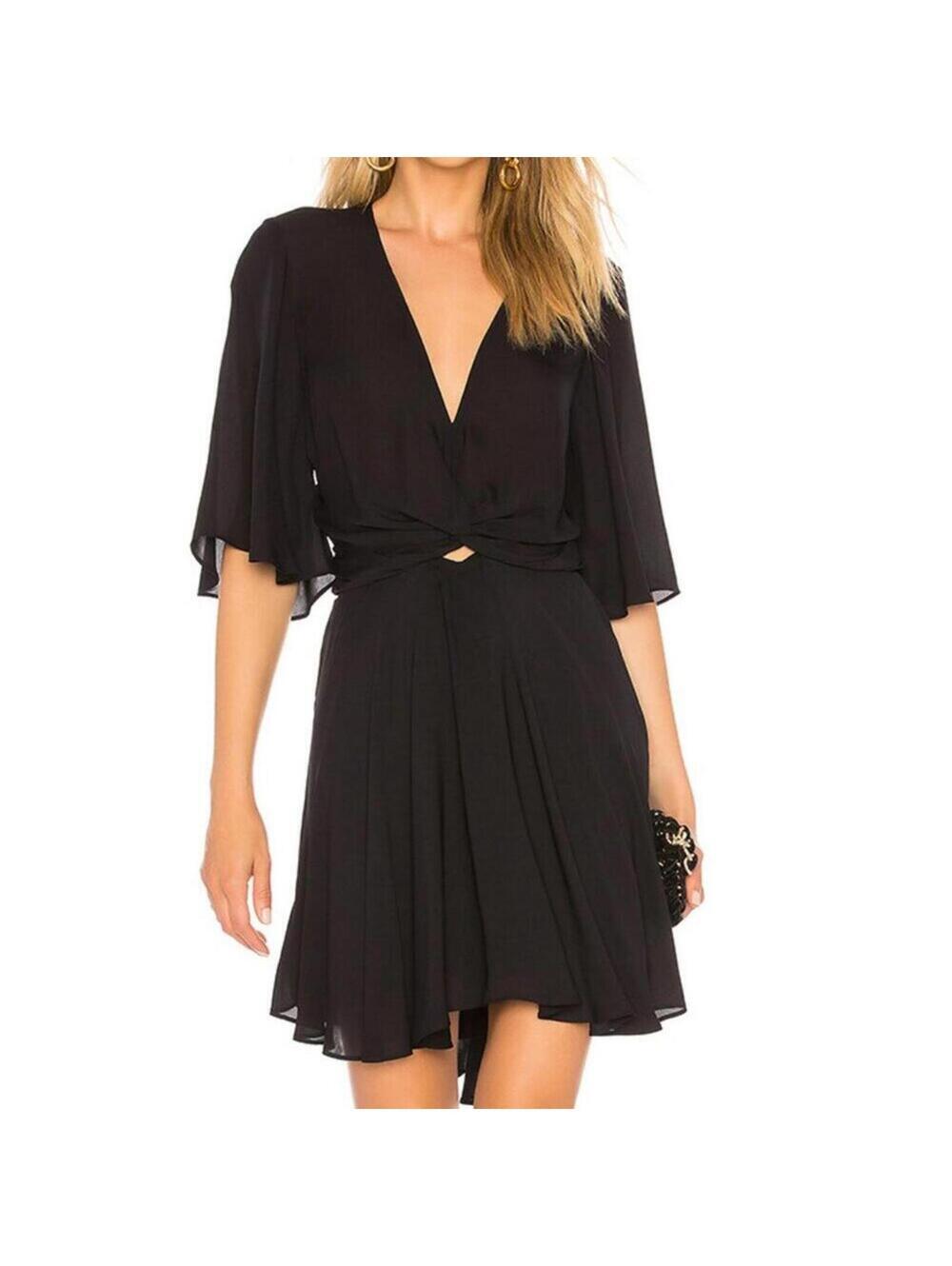NWT A.L.C. Silk Twist Front Mini Dress 10 Midnight Blue V-Neck Flutter Sleeves